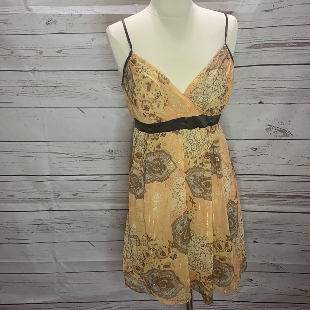 Rampage Chiffon peach brown gold dress